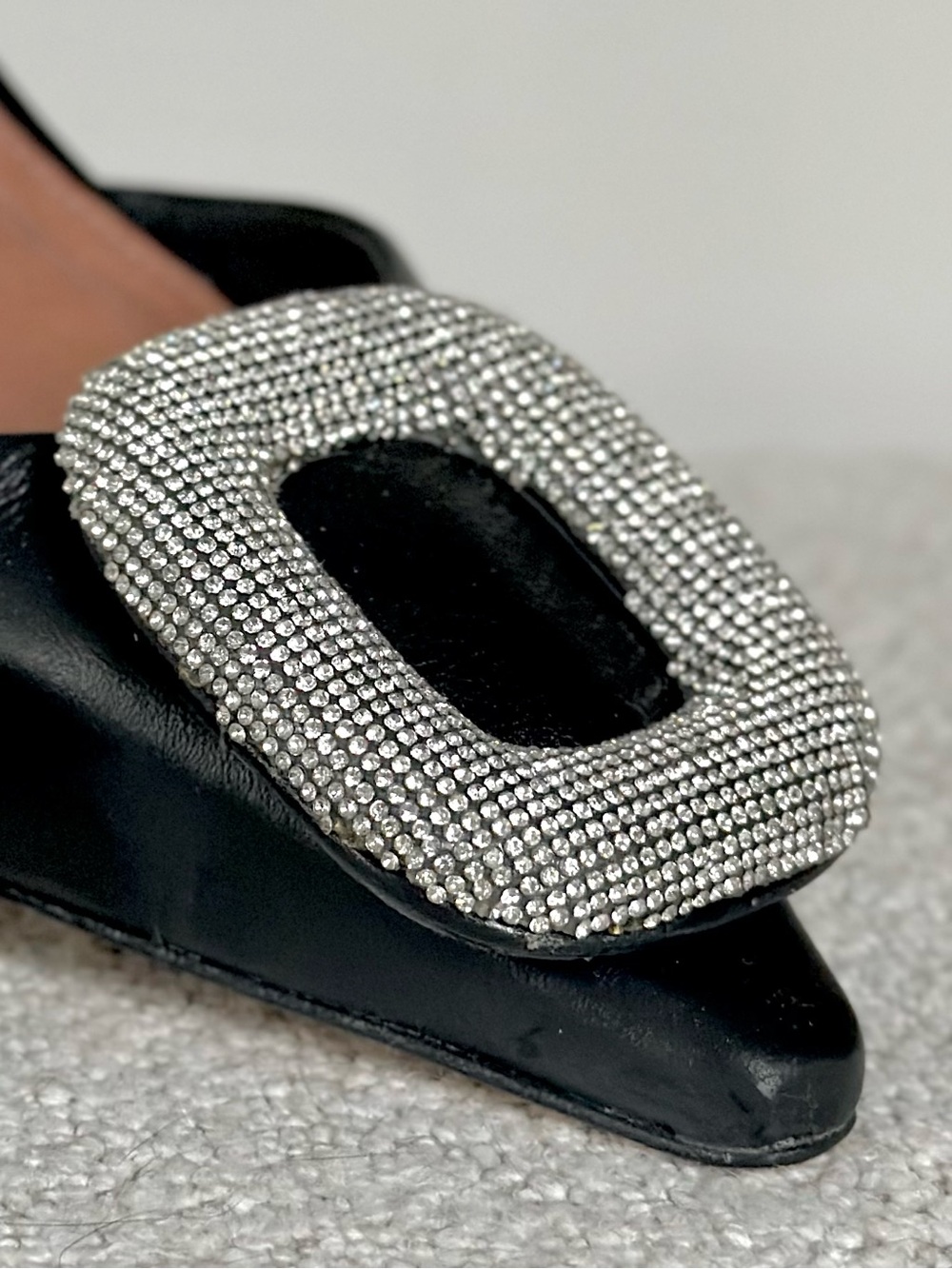 L’intervalle Women’s Black Slingback Pointed-Toe Heels with Crystal Buckle - Picture 8 of 12